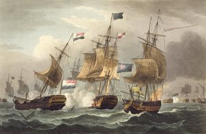 Acción frente a Camperdown, 11 de octubre de 1797, grabado por Thomas Sutherland para 